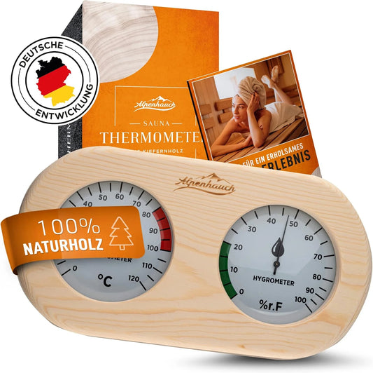 ALPENHAUCH Sauna Thermometer Hygrometer Holz [2in1 Funktion]
