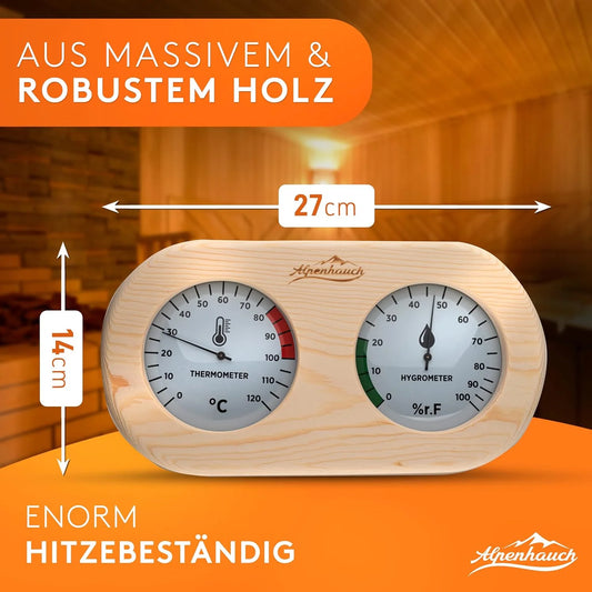 ALPENHAUCH Sauna Thermometer Hygrometer Holz [2in1 Funktion]
