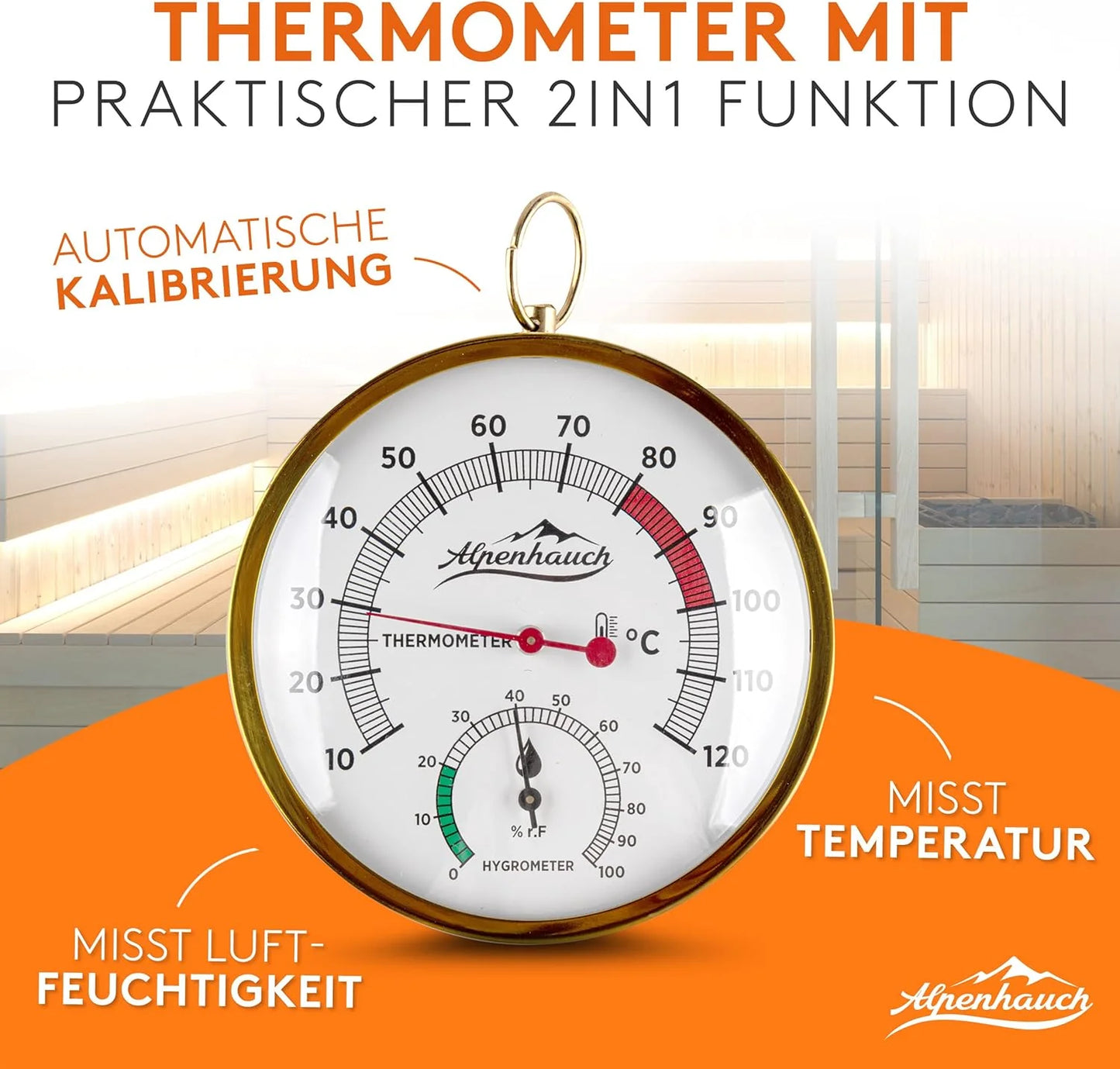 ALPENHAUCH Sauna Eimer mit Kelle mit Sanduhr & Thermometer
